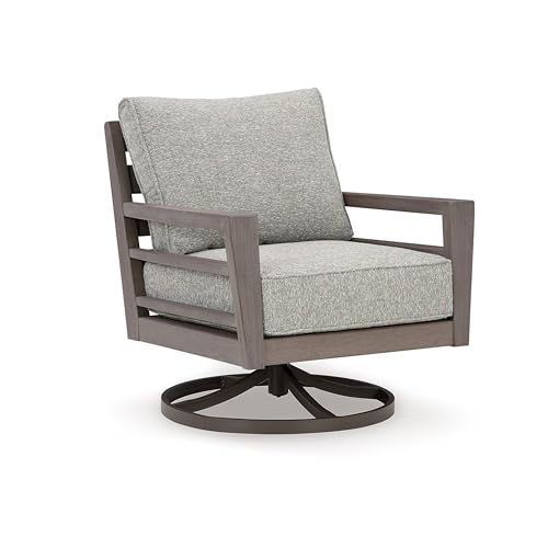 Benzara Karo Outdoor Swivel Lounge Chair with Cushions Gray and Brown