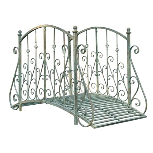 bleslin Metal Zen Garden Bridge with Safety Siderails 60" Arch Decorative Footbridge for Stream Fish Pond Antique Design with Delicate Floral Scrollwork Easy Assembly Durable Construction