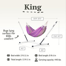 LA SIESTA® Flora Classic Cotton Hammock & Nautico Stand - Indoor Outdoor Hammock with Stand - Portable Hammock with Stand for Outside Patio, Large Hammock w/Steel Stand - Max 440 Lbs, King, Blossom
