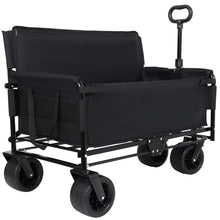 2-in-1 Folding Wagon Bench Love Seat, Heavy Duty Collapsible Beach Cart with 400LBS Capacity, Foldable Garden Wagon with All-Terrain PU Foam Wheels, Portable Outdoor Cart for Camping, Sports