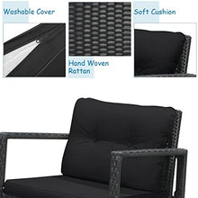 3PCS Patio Rattan Furniture Set Rocking Chairs Cushioned Sofa Black Rocking Chair