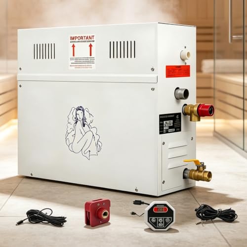 Pvxa Steam Shower Generator Kit 6KW, Home Sauna Steam Machine, 3-21KW Luxury Self-draining Steam Generator, with LED Digital Controller, for Home Spa Bathroom 110V-7KW