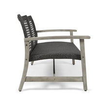 Seeheool Hampton Outdoor Acacia Wood Wicker Loveseat, Patio Furniture Conversation Set for Backyard