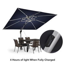 9' x 12' Double Top Deluxe Rectangular Lighted Cantilever Umbrella,Navy