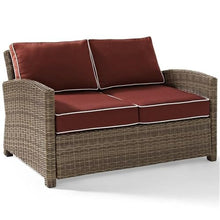 Pemberly Row 3 Piece Wicker Patio Sofa Set, Brown and Sangria Finish, All-Weather Resin Wicker, Steel Frame, UV-Resistant Cushions, Includes Loveseat, Armchair, Coffee Table, Outdoor Seating for Patio