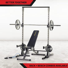 Fitness Reality Squat Rack Power Cage with J-Hooks, Landmine 360° Swivel, Weight Plate Storage Attachment and Power Band Pegs Gray