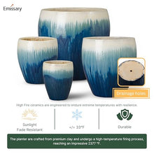 Emissary Set of 4 Blue Snow Round Stoneware Planters (13in, 16in, 19in, 23.5in)