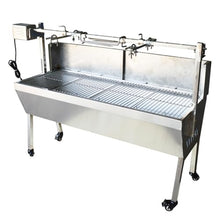 Yokoma Stainless Steel Rotisserie Grill 46.5"/118cm Whole Lamb/Pig Roaster 66LB Capacity 8-Height Adjustable with Brake Casters 110V 15W Motor