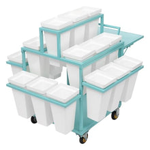 WoopJeem Flower Stand Cart, Moving Florist Bouquet Shelf with 18 Buckets, Heavy Duty Rolling Flowers Display Rack, Metal Flower Bar Stand for Gardens, Balcony, Exhibition, Farm, Shop (Blue)