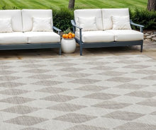 HomeRoots 9' x 12' Beige Geometric Washable Non-Skid Indoor Outdoor Area Rug