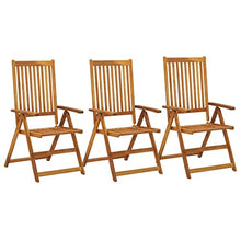 KGFHERENB Set of 3 Solid Acacia Wood Garden Reclining Chairs, Foldable Outdoor Patio Seating with Adjustable Backrest, Natural Oiled Finish for Backyard and Terrace, Brown