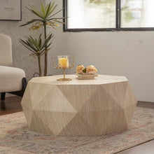 Modern Farmhouse Drum Coffee Table, Round Wooden Center Table with Fir Wood Top, No Assembly Required, Rustic Farmhouse Coffee Table for Living Room, Dining Room & Office