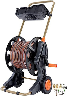 VIXARKO Outdoor Portable Hose Cart,Water Hose Cart with Wheels Movable Garden Hose Reels with Wheels Household Car Washing Artifact Storage Rack Hose Reels (Color : Black, Size : Hose Reel+50m Pipe)