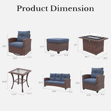 LayinSun 10-Piece Patio Furniture Set with Swivel Chairs and Fire Pit Table Brown/Navy Blue