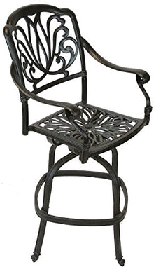 Patio Land Elizabeth Outdoor Patio Swivel Bar Stools 30" Cast Aluminum Dark Bronze Sunbrella Sesame