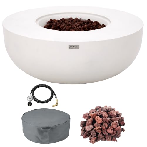 AMS 44" Round Concrete Natural Gas Fire Pit Table Bowl (Cream White)