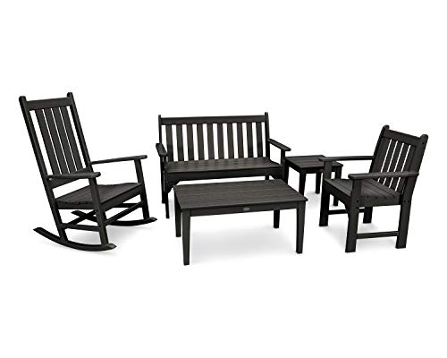 Polywood Vineyard 5-Piece Bench & Rocking Chair Set Black