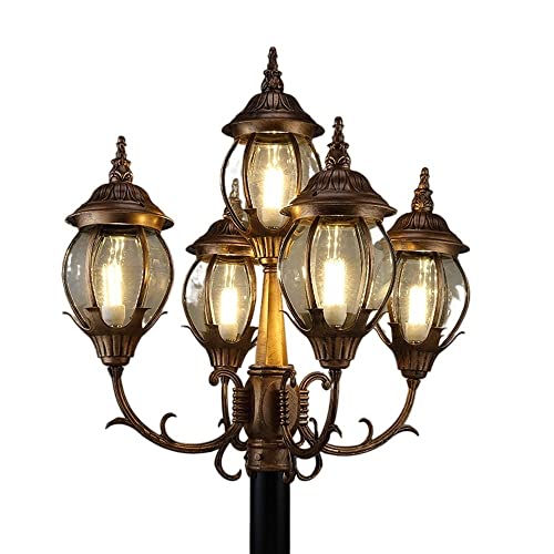 XYIANG Post Lights Outdoor,5-Light Victoria Exterior Outdoor Pillar Lantern European Traditional Waterproof Ip55 High Pole Fixture for Garden Yard Patio Porch Driveway Pathway L(Bronze)