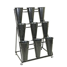 REMYSAOS Metal Plant Stand with 9 Plastic Buckets,Vertical Garden Planter - 3-Layer, Potted Indoor Flower Pot Stand Holder Shelves, 70×50×105CM(Black)