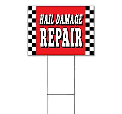 Hail Damage Repair (18" x 24") Yard Sign, Quantity Discounts, Multi-Packs, Includes Metal Step Stake, Bandit, New, Advertising, USA