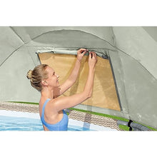 Bestway Power Steel 13' x 42" Round Above Ground Swimming Pool Set with Canopy Brown Wicker Print