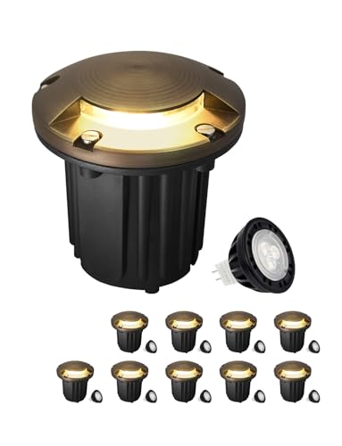 MALORY Low Voltage Landscape Well Lights,（φ126 mm Brass Top Cover 10Pack