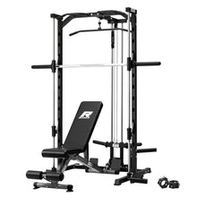 RitFit Smith Machine Power Rack with LAT-Pull Down System, Landmine, Barbell Bar, Plate Storage Pegs Black