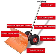 Snow Shovel with Wheels Metal Rolling Wheeled Snow Shovel Pusher with Multi-Angle Heavy Duty Large Blade Plow Height Adjustable Handle for Doorway Driveway Or Pavement Clearing Snow Pusher