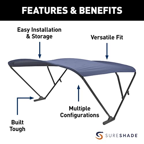 SureShade Power Pontoon Bimini Top Black Anodized Frame Navy