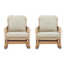 Merax 2-Piece Outdoor PE Rattan Rocking Chairs Seating Set, Wicker Modern with Soft Polyester Cushioned, Wooden Frame for Patio, Balcony Relaxation, Beige