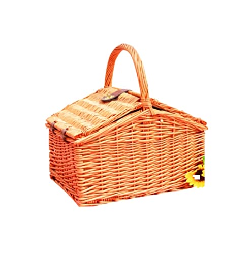 SHSWUD Rustic Picnic Basket, Picnic Basket Hand Woven Storage Camping Picnic Basket Wedding Flower Multi-Picnic Fruit Basket Basket for Outdoor Camping, 45*35*45cm, Brown