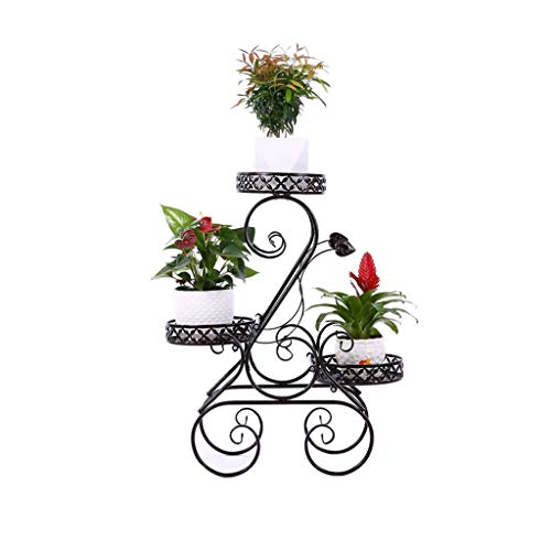 SIDUFHAOPKLL 3-Layer Wrought Iron Flower Stand Floor-Standing Metal Plant Frame Outdoor Balcony Pot Rack Decoration(D)