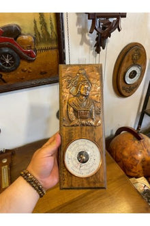 SODEF Antique Barometer 12.2 inches Wood Casing Brown Decorative Weather Instrument for Home and Office Display - Brown, 12x2 inch