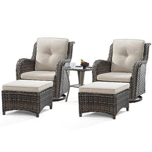 MeetLeisure 5 Piece Outdoor Patio Furniture Set Wicker Conversation Bistro Set Swivel Rocking Chairs with Side Table and Ottomans for Backyard, Porch, Deck(Mixed Grey/Beige)