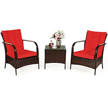 DUYHBAWRS 3 PCS Patio Rattan Furniture Set Coffee Table & 2 Chair with Cushions Comfortable and Breathable(Black)
