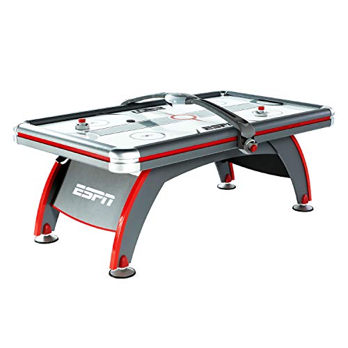 ESPN Sports Air Hockey Game Table 84 Inch Indoor Arcade Gaming Set Gray White Red