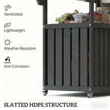 Modern Outdoor Bar Tables with Four 360° Swivel Wheels and Detachable Paper Towel Rack, Mobile Storage Islands with Cabinet and Open Shelf (Black and Silver)