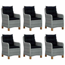 Molumvel 7 Piece Patio Dining Set for 6, Outdoor PE Rattan Garden Furniture with Acacia Wood Legs and Comfortable Cushions, Light Gray