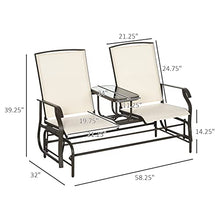 Kaimei Double Glider Loveseat with Center Table | Outdoor Patio Furniture for 2 with Breathable Mesh and Steel Frame