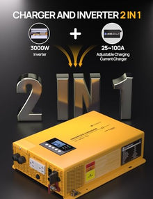 ECO-WORTHY 3000W 12V Pure Sine Wave Inverter Charger, 12V DC to 120V AC