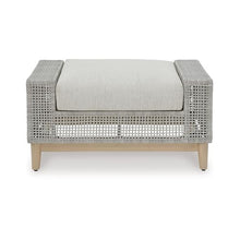 Benzara Yami Outdoor Ottoman, 35 Inch, Gray Woven Resin Wicker, Cushioned Seat