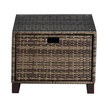 Afuera Living Modern Outdoor Side Table with Storage, Brown Frame, Handwoven All-Weather Resin Wicker, Roomy Drawer, Low Profile Wide Tabletop, Midcentury Design, Ideal for Patio or Outdoor Spaces