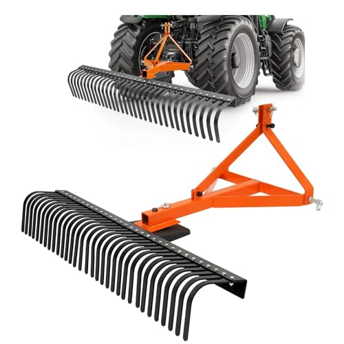 60'' 3 Point Landscape Rock Rake for Category 1 Tractor Attachment Gravel Lawn