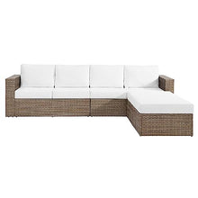 Modway Convene Wicker Rattan Outdoor Patio Sectional Sofa and Ottoman Set Cappuccino White