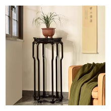 LUYOUBOZHU Vase Stand Hexagonal Classical Chinese Style Bonsai Base, Openwork Carving Redwood Ornament Display Rack