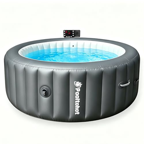 POOLTOHOT Inflatable Hot Tub 71" x 28", Portable Hot Tubs Built-in Heat Pump and 6-Color Lights for 2-4 Person, Blow Up Outdoor Hot Tubs with 143 Soothing Air Jets and Filter System for SPA