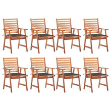 POUFGDR Patio Chair Set of 8 with Taupe Cushions, Solid Acacia Wood Outdoor Dining Chairs for Garden and Patio Seating