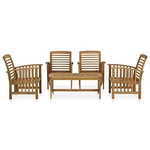 HGPOTUY 5 Piece Patio Lounge Set Solid Acacia Wood with Coffee Table