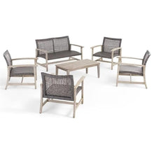 Noble House Hampton 6 Piece Outdoor Wood and Wicker Loveseat Set Black