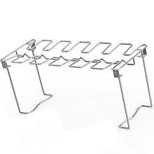 NRFJFOP BBQ Beef Chicken Leg Wing Grill Rack 14 Slots Stainless Steel Barbecue Drumsticks Holder Smoker Oven Roaster Stand with Drip Pan